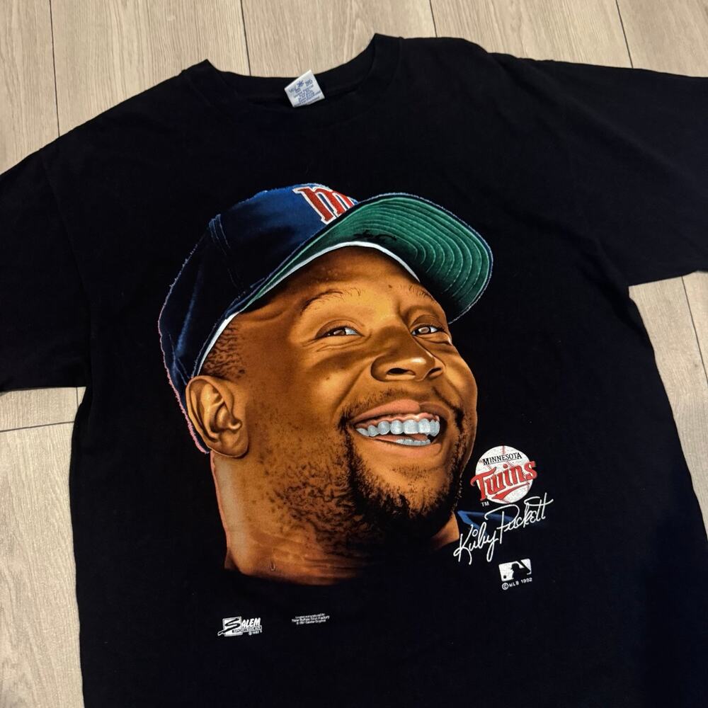 Vintage Salem MN Twins Kirby Puckett Big Head Black T Shirt Mens XL Made in USA
